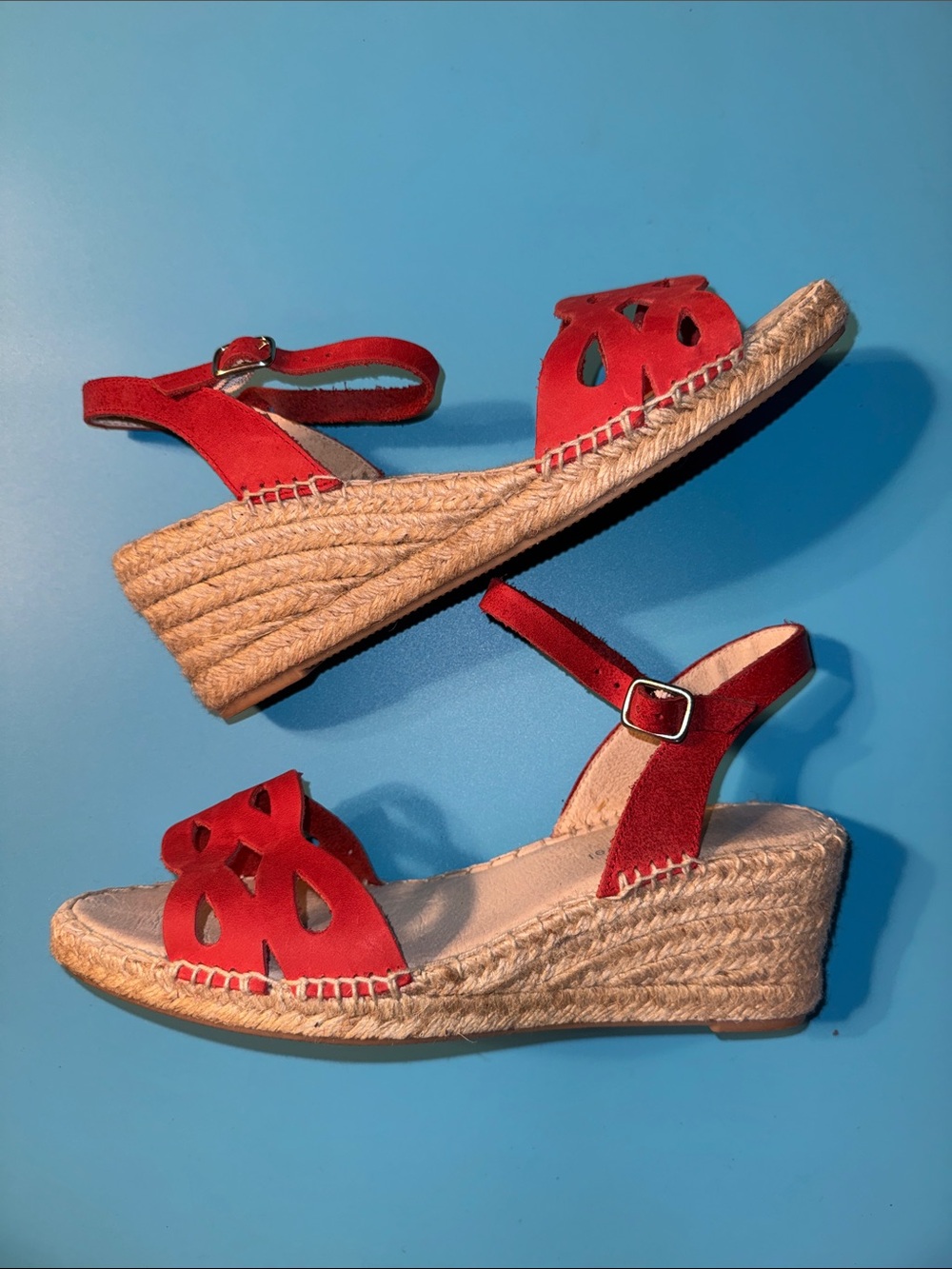 Eric Michael Red Leather Espadrille Wedge Sandals  Sz 9